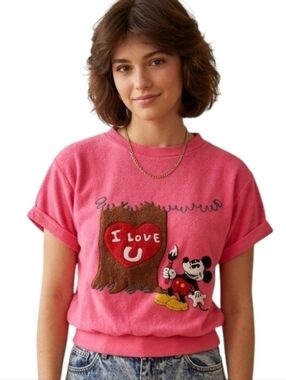 Vintage Disney Mickey Mouse Graphic Tee Pink Women Large 80s